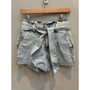 Express 0 super high rise original shortie belted Jean shorts w-side pockets